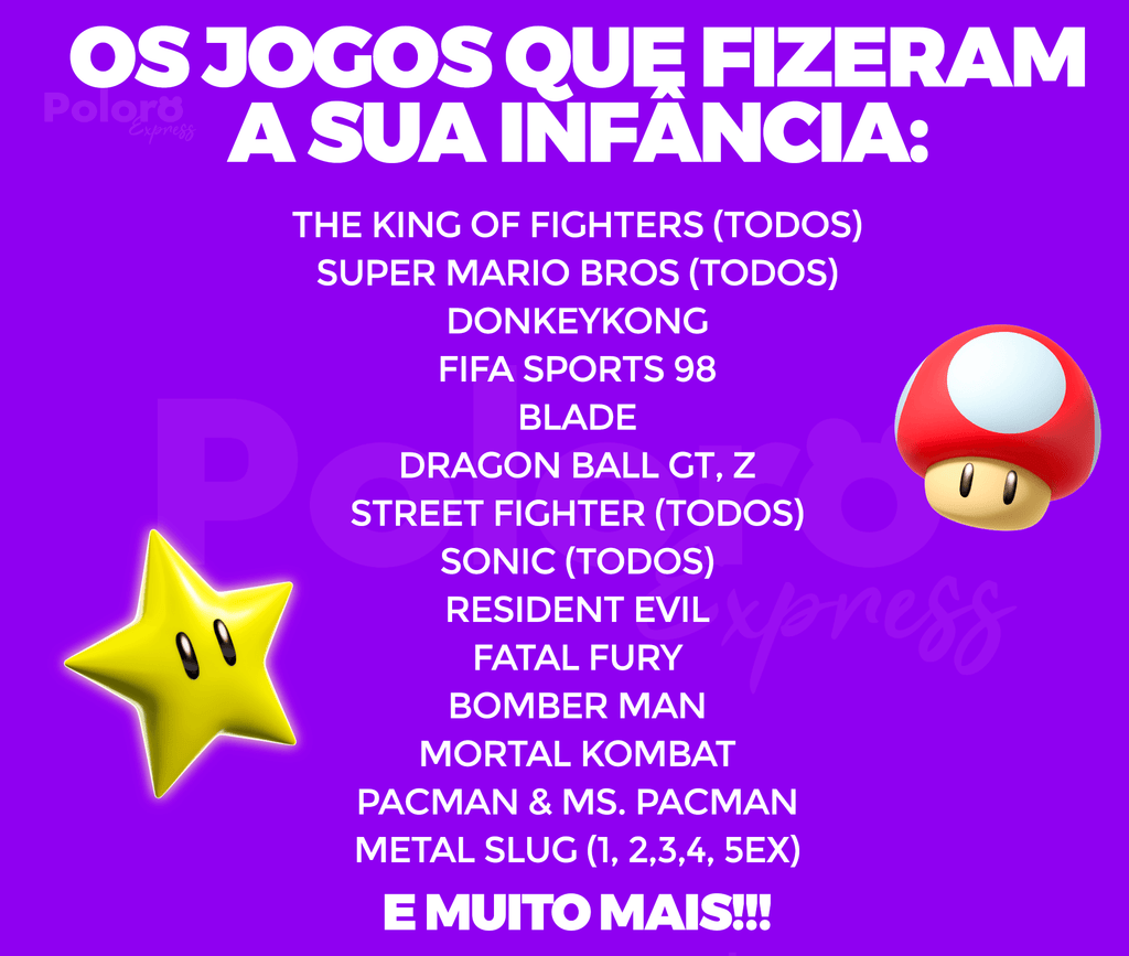 Videogame Retrô Pollo® 4000 Jogos + 2 controles de brinde (Resolução 4K Ultra HD)
