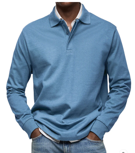 Polo homme à manches longues en coton premium – Élégance discrète et confort supérieur